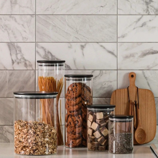 Black Bamboo Lid Pantry Storage Jars