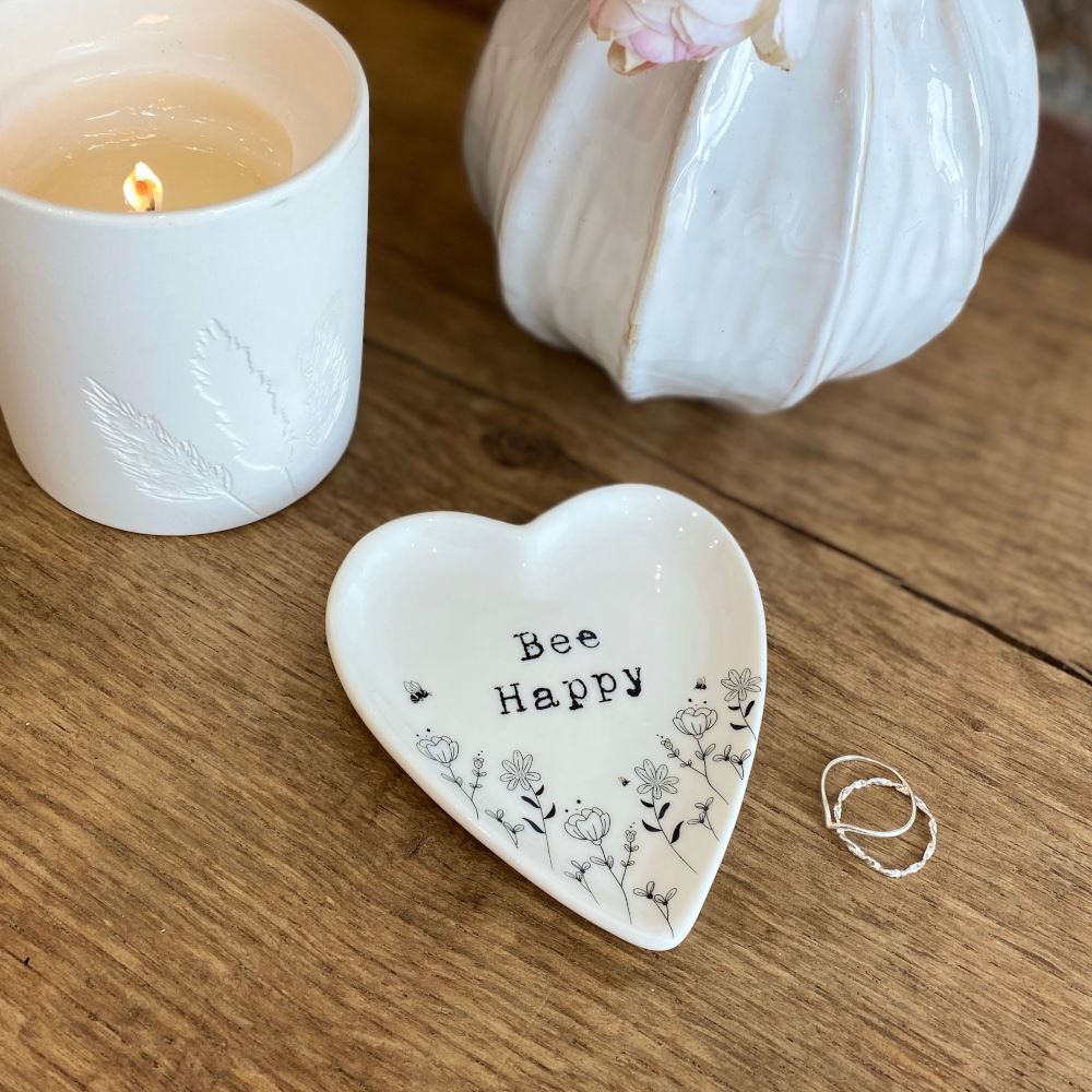 Ceramic Heart Trinket Dish - BEE HAPPY