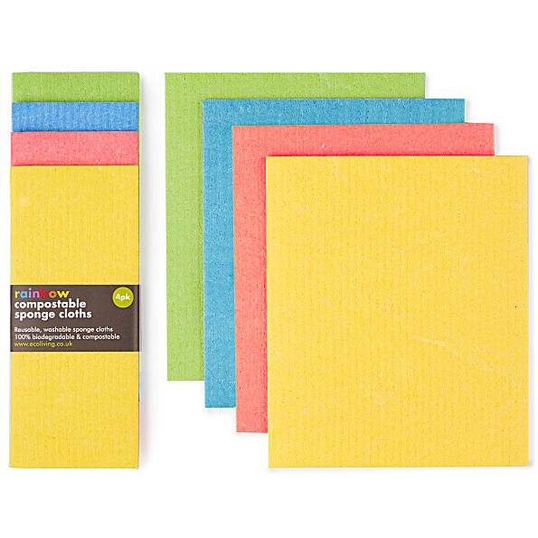 Eco Living Compostable Sponge Cleaning Cloths Rainbow - Pk of 4