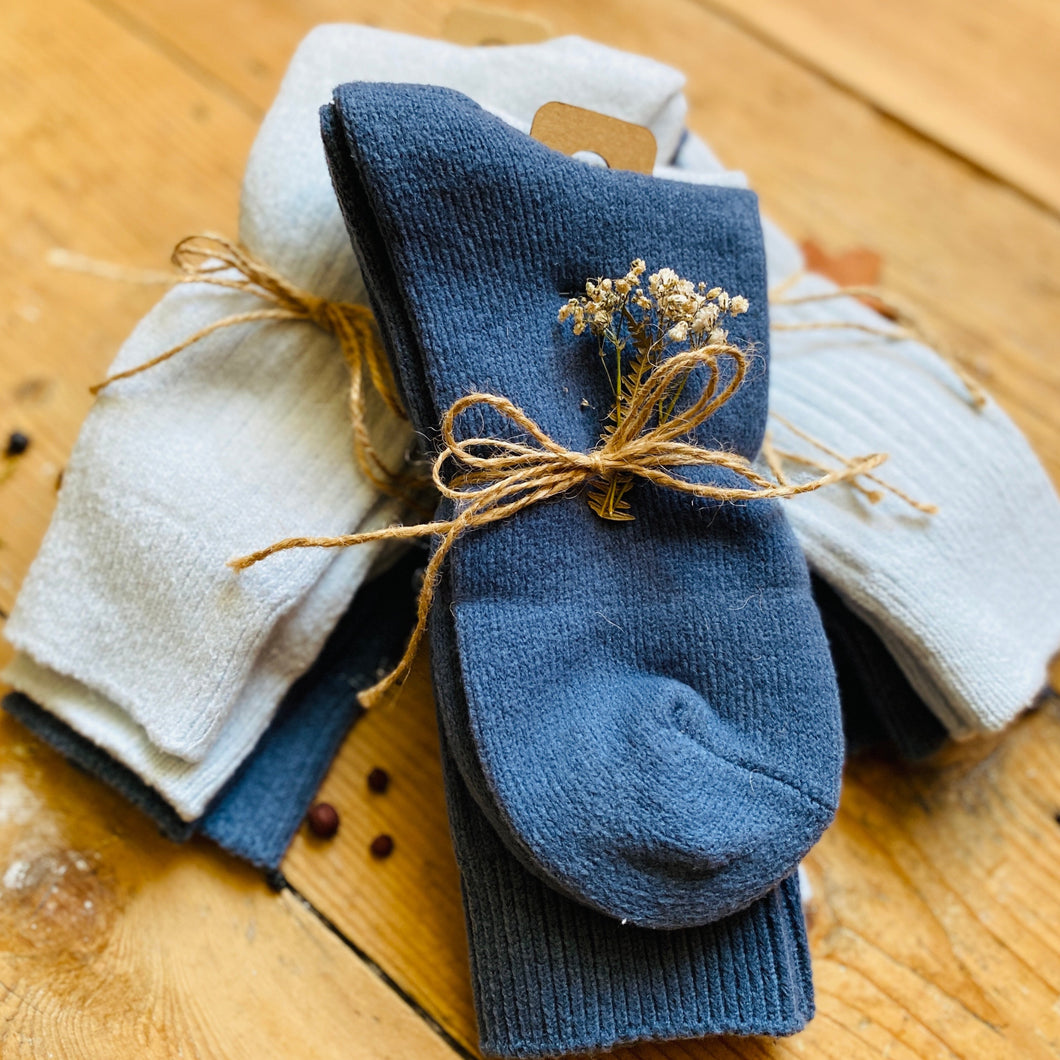 Luxury Eucalyptus Infused  Recycled Plastic Cozy Socks- Pk of 2 - Dark Blue & Light Blue