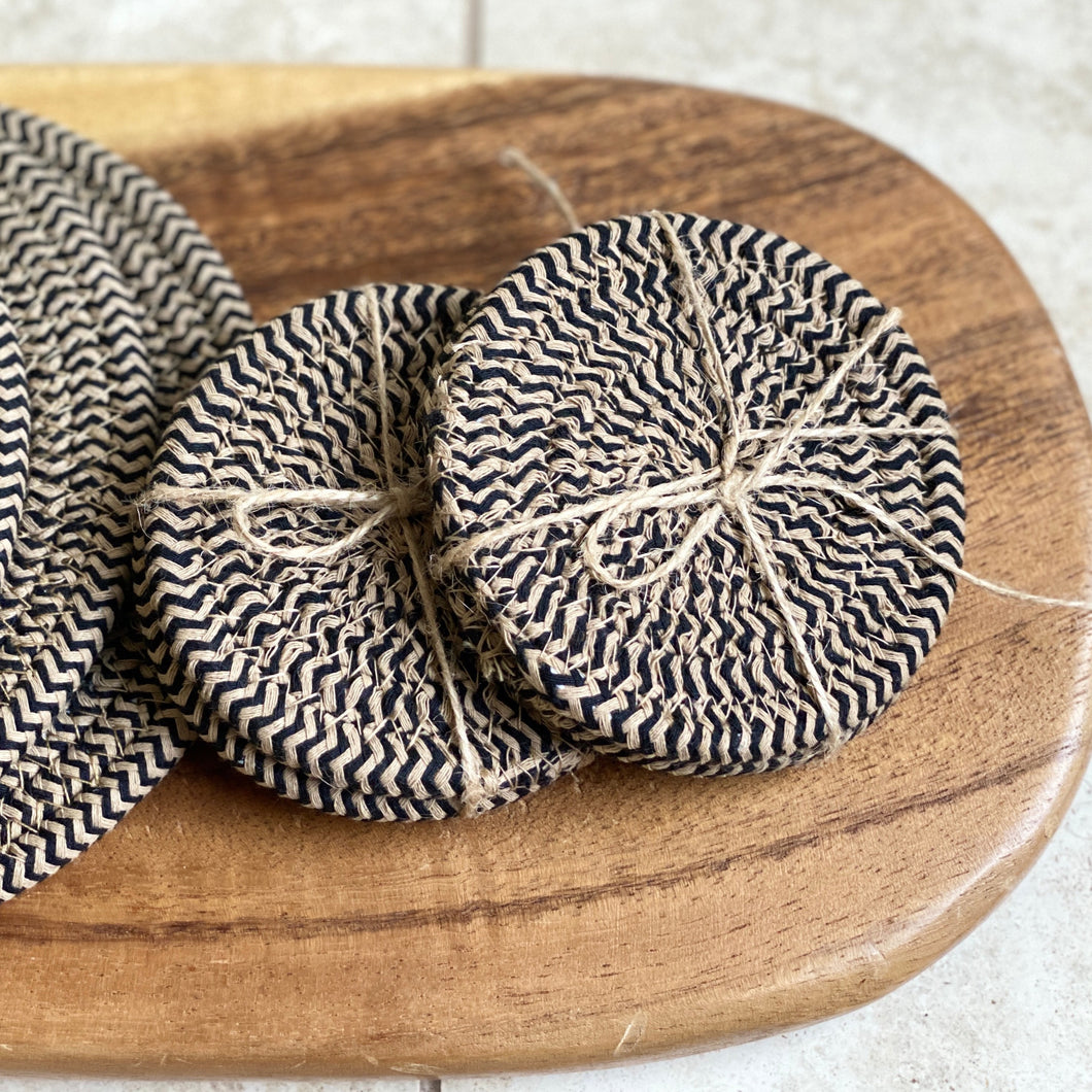 Pure Cotton Thread Weave Coasters 10cm - x 2 - Black