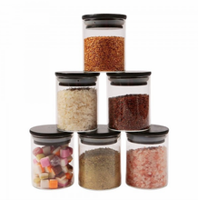 Load image into Gallery viewer, Glass Pantry Jars With Black Bamboo Lid
