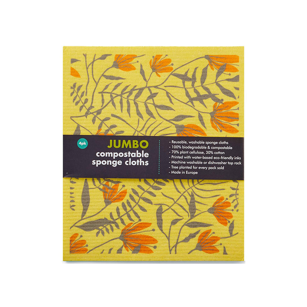 Eco Living Jumbo Compostable Sponge Cleaning Cloths Rainbow - Pk of 4 - Yellow