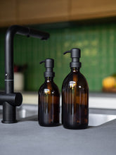 Load image into Gallery viewer, Amber GLASS Bottle With Metal Pump Dispenser
