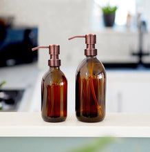 Load image into Gallery viewer, Amber GLASS Bottle With Metal Pump Dispenser
